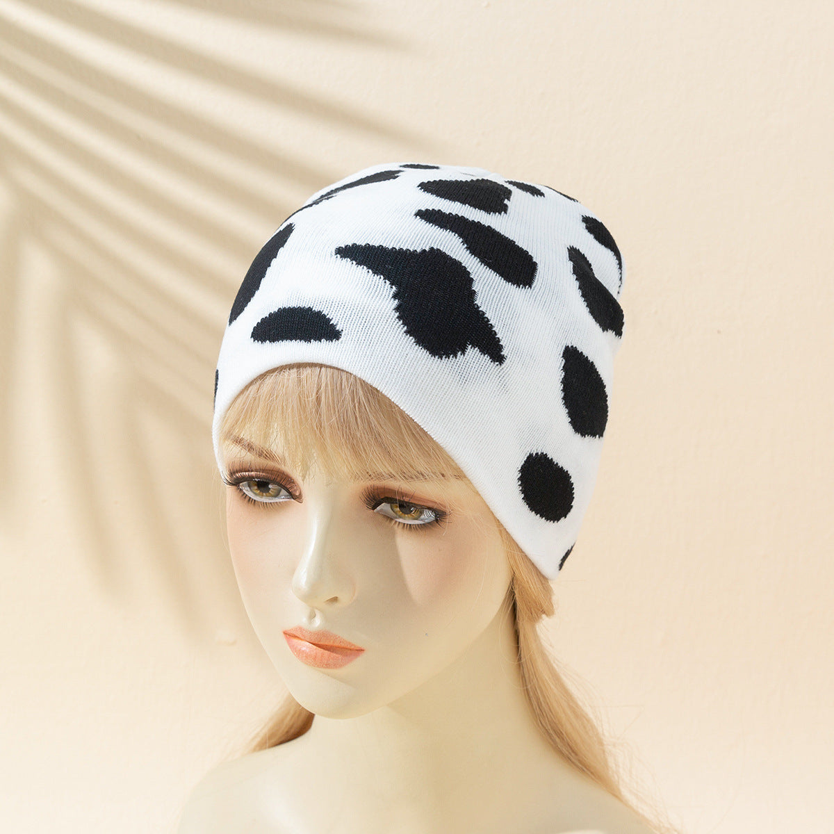 Women's Wild Casual Retro Leopard Zebra Print Cow Houndstooth Knitted Hat - Black And White Cows Pattern M - Women's Hats & Caps - Carvan Mart