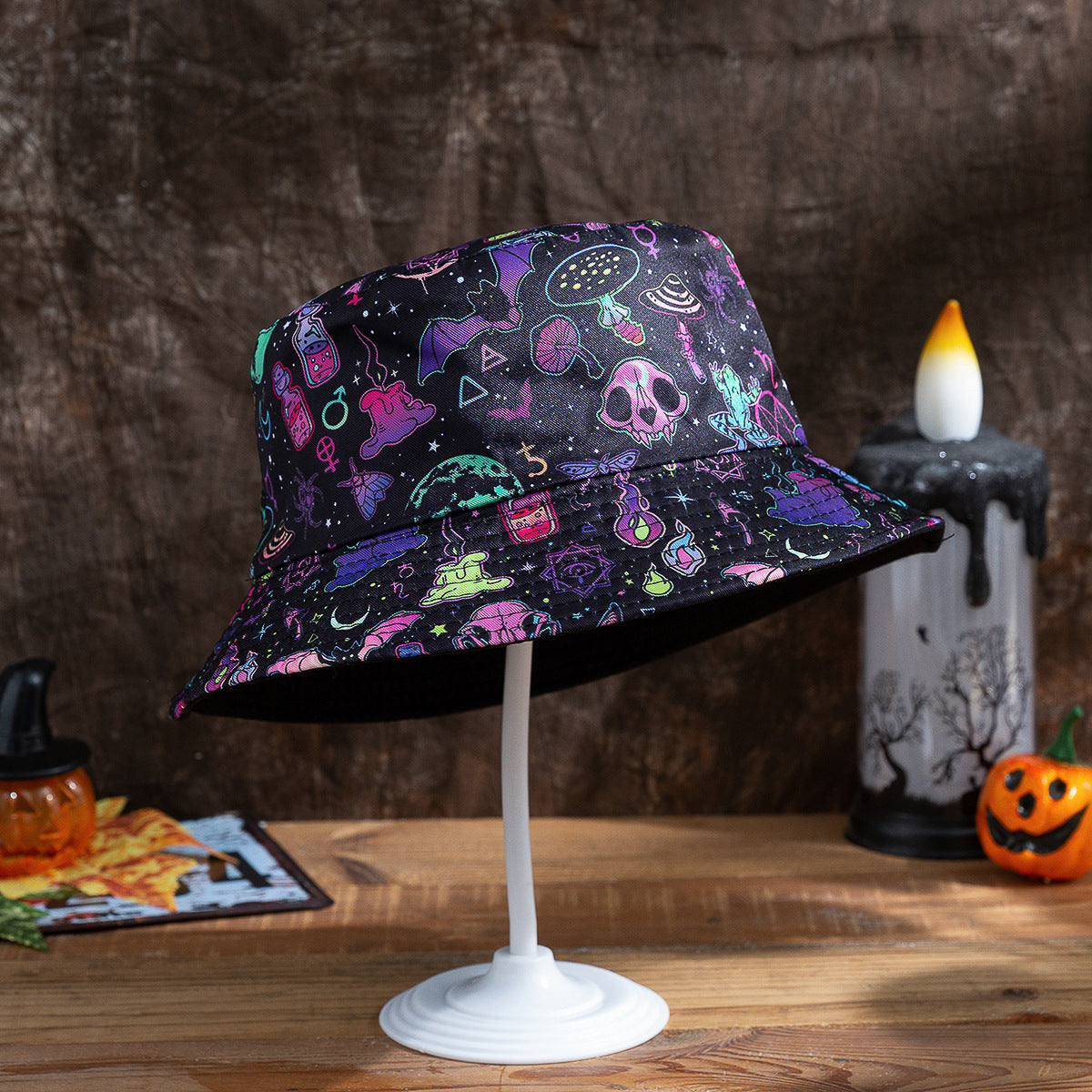 Halloween Funny Bat Pumpkin Ghost Reversible Fisherman Hat - Bat Mushroom Flame M Code 56 To 58cm - Women's Hats & Caps - Carvan Mart