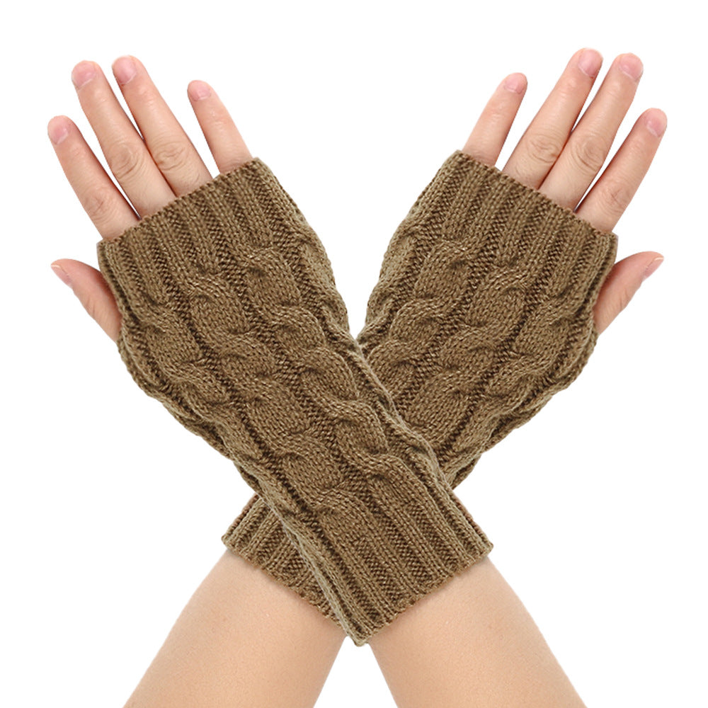 Warm Wool Gloves Winter Men's Open Finger - Khaki Average Size - Women Gloves & Mittens - Carvan Mart
