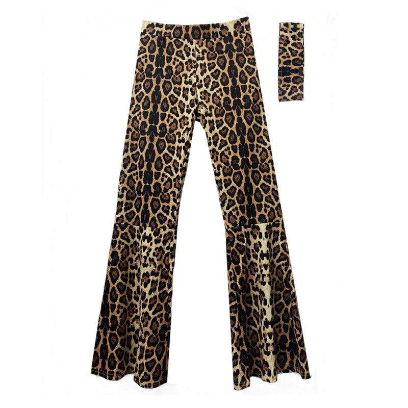 Women's Hippie Pants Wide Leg Pants 70s Retro Trouser High Waist Pants - Brown Leopard Print - Pants & Capris - Carvan Mart