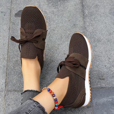 Women's Comfortable Fly Woven Mesh Lace-up Casual Shoes - Breathable Daily Sneakers - Dark Brown - Women's Shoes - Carvan Mart