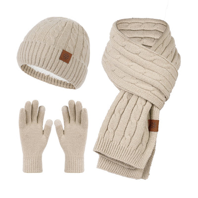 Knitting Hat Scarf And Gloves Three-piece Set - Carvan Mart