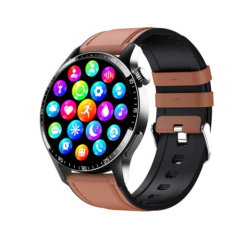 Sports Non-invasive Blood Sugar Testing F207 Smart Watch - Black Brown Leather - Men's Watches - Carvan Mart