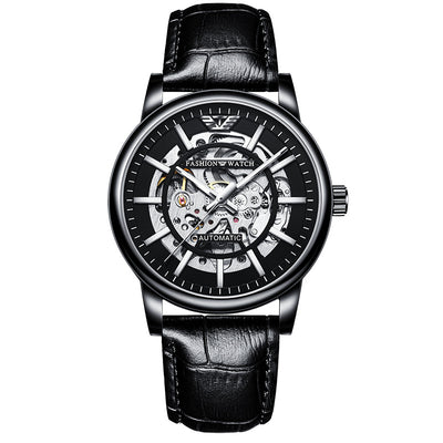 Hollowed Fashion Sports Waterproof Luminous Men's Mechanical Watch - 8386 Black Shell Black Belt - Men's Watches - Carvan Mart