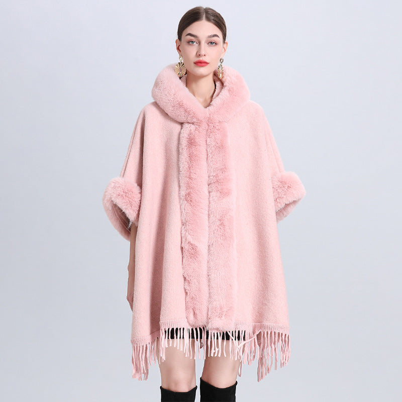 Women's Plaid Cashmere Fur Collar Cardigan Coat - Carvan Mart