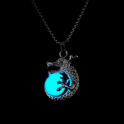 Natural Luminous Fluorite Zodiac Dragon Pendant Necklace - Blue Light - Necklaces - Carvan Mart