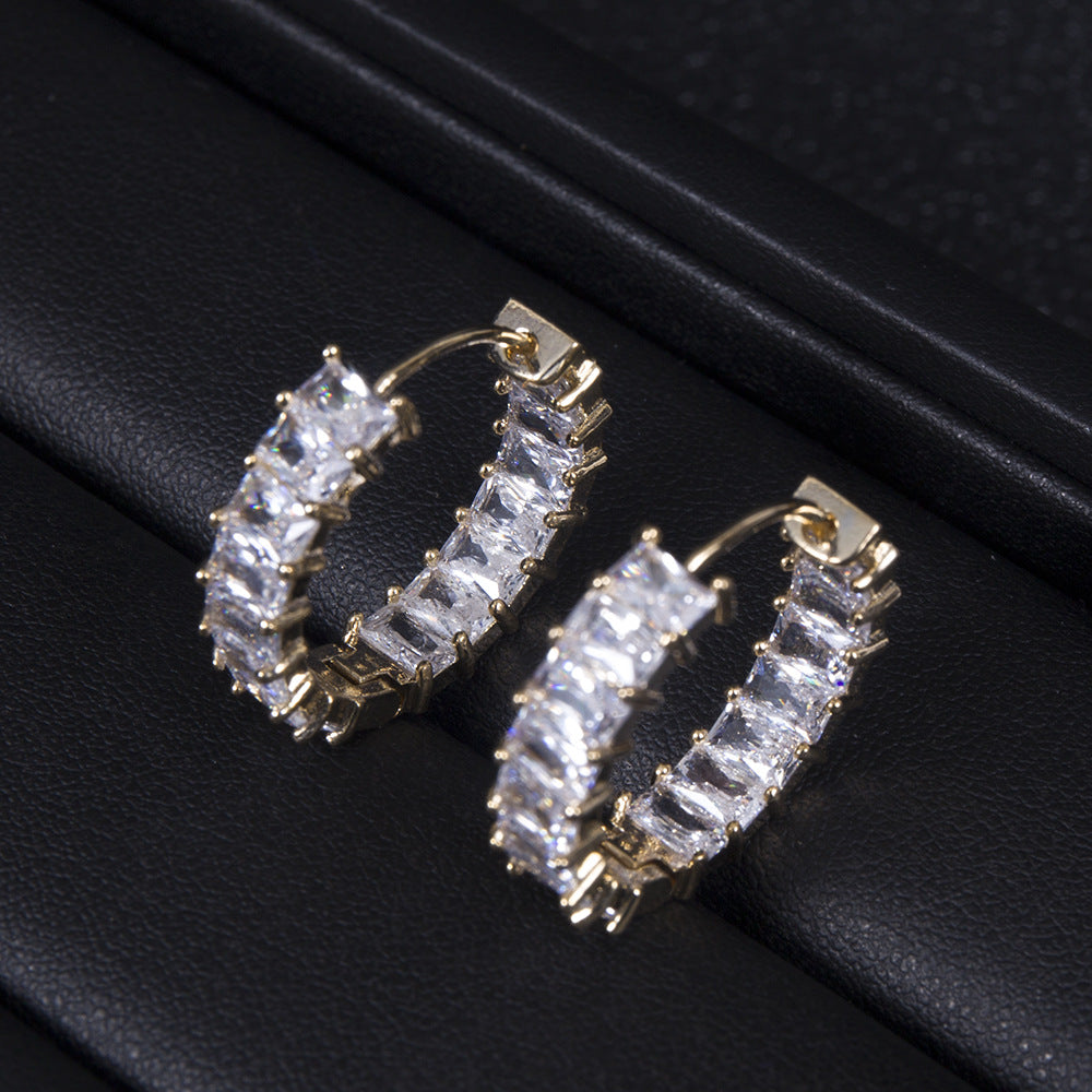 Stacked Birthstone Eternity Rectangular Zircon Style Full Zirconium Round Earrings - Champagne Gold - Earrings - Carvan Mart