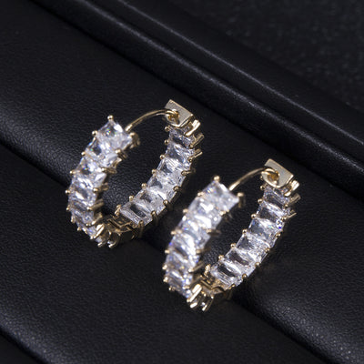 Stacked Birthstone Eternity Rectangular Zircon Style Full Zirconium Round Earrings - Carvan Mart