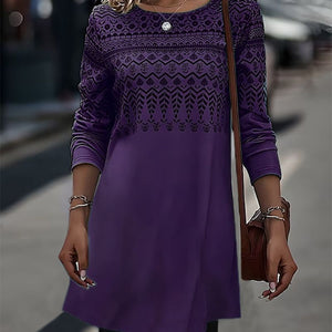 Women's Printed Long-sleeved Mid-length Knitted Top - Purple - Winter Tops - Carvan Mart