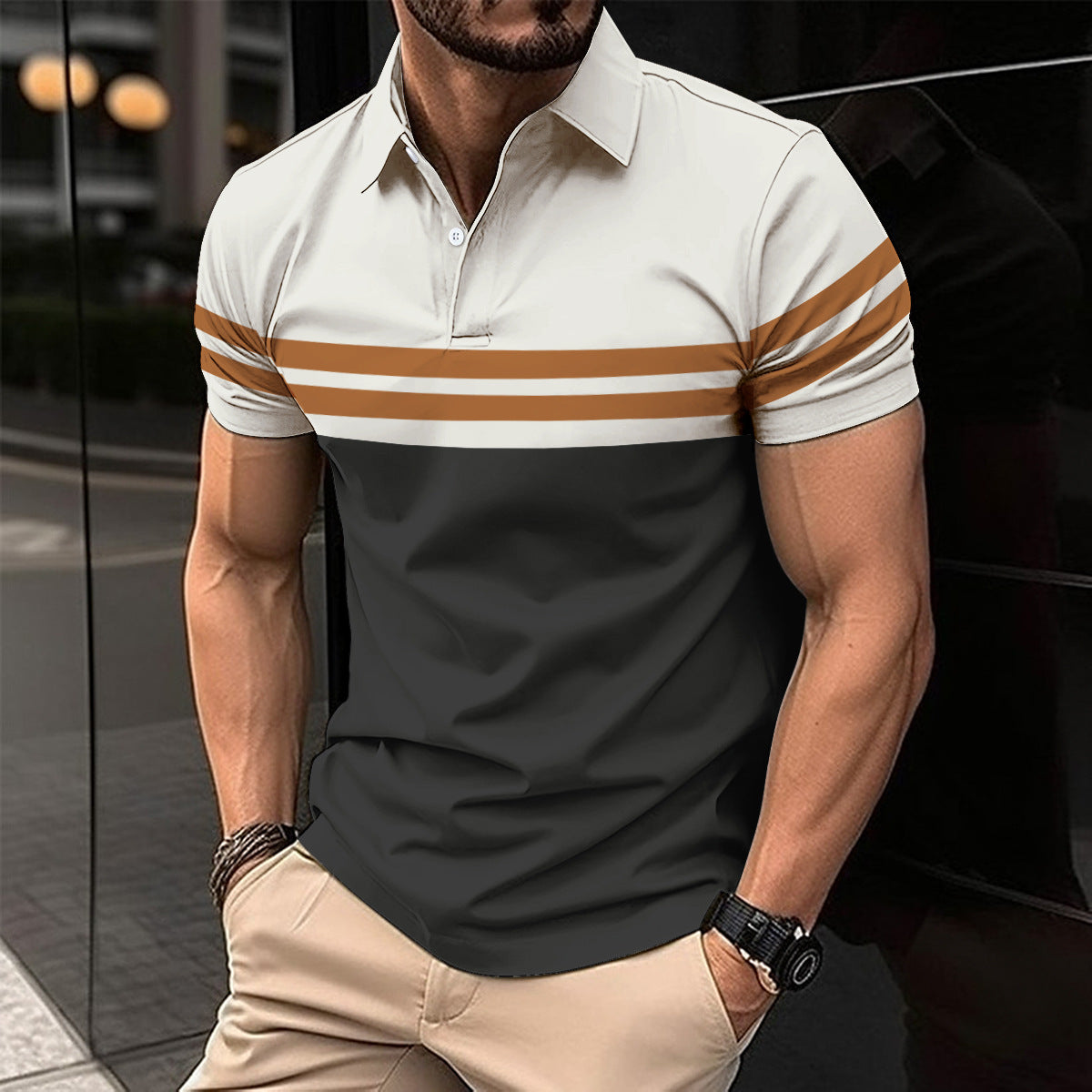 Striped Printed Men's Casual Polo Shirt - Stylish Summer Travel Wear - Black - Men's Shirts - Carvan Mart