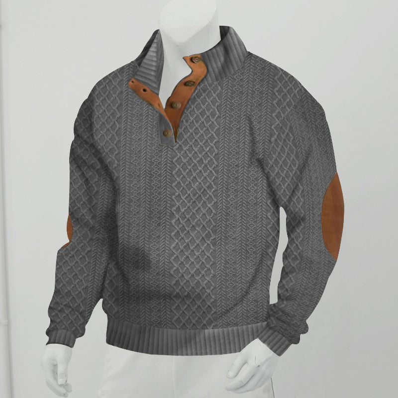Men's Stand Collar Jumper Long Sleeve Jacquard Knitted Pullover Sweater