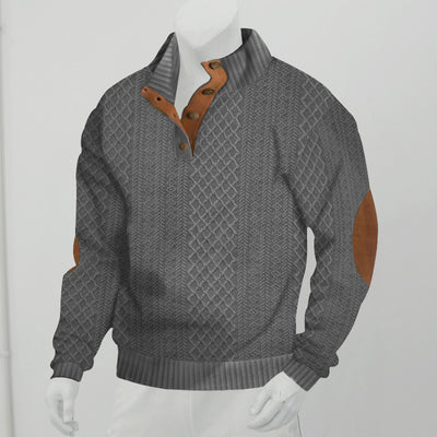 Men's Stand Collar Jumper Long Sleeve Jacquard Knitted Pullover Sweater - Carvan Mart