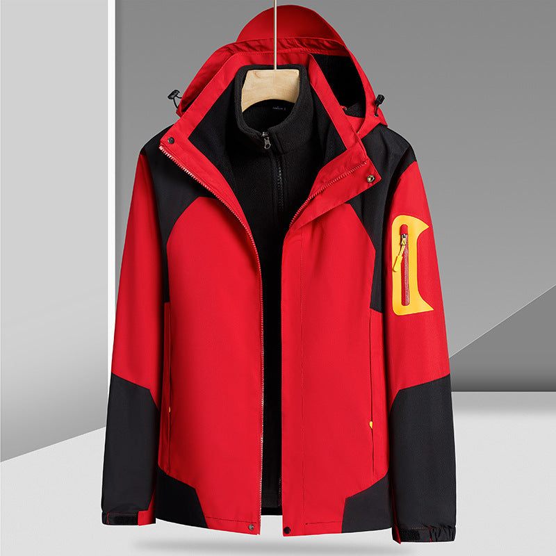 Three-in-one Removable Liner With Velvet Thickening Windproof Waterproof Jacket - Men's Red - Men's Jackets & Coats - Carvan Mart