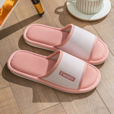 Linen Slippers Women's Home Indoor Home - Waffle Pink - Women's Slippers - Carvan Mart