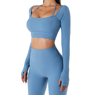 Women's Quick-drying Workout Wear With Chest Pad Slim Fit Skinny Long Sleeve Yoga Wear - Carvan Mart