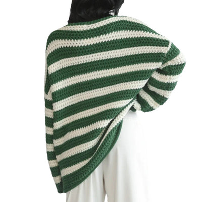 Women's Loose Off Shoulder Striped Long-sleeved Sweater - Carvan Mart