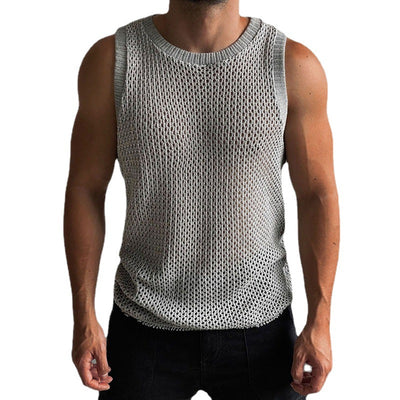 Stylish Men's Sleeveless Mesh Tank Top - Breathable Summer Gym Shirt - Gray - Men's Shirts - Carvan Mart