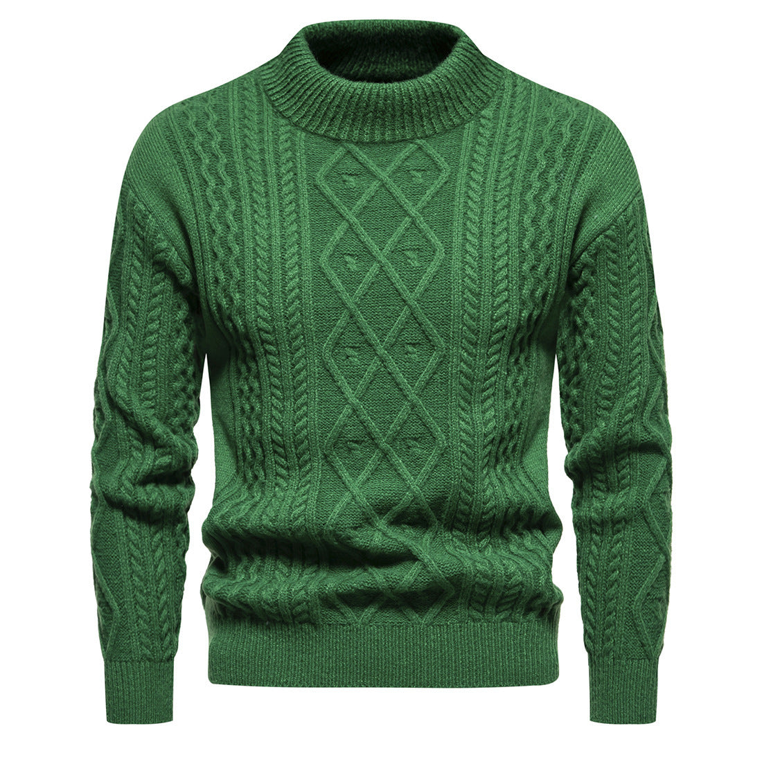 Men's Solid Color Round Neck Sweater - Thick Pullover Bottoming Shirt - Green - Men's Sweaters - Carvan Mart