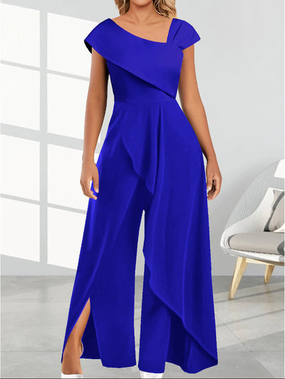 Jumpsuit Women's Simple Temperament Diagonal Collar Sleeveless Jumpsuit - Royal Blue - Jumpsuits & Rompers - Carvan Mart