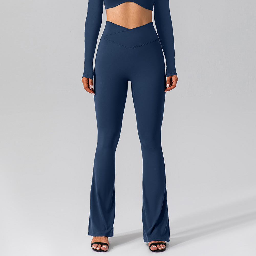 Stylish Athletic Yoga Leggings - Bell-bottom Performance Pants - Navy Blue - Pants & Capris - Carvan Mart