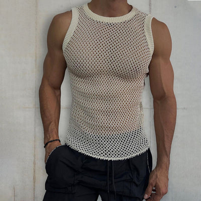 Stylish Men's Sleeveless Mesh Tank Top - Breathable Summer Gym Shirt - Beige - Men's Shirts - Carvan Mart