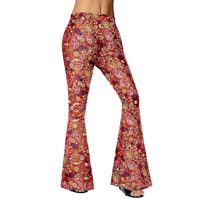 Women's Hippie Pants Wide Leg Pants 70s Retro Trouser High Waist Pants - - Pants & Capris - Carvan Mart