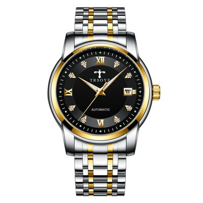 Business Luminous Waterproof Automatic Mechanical Watch - 8381 Gold Shell Black Surface - Men's Watches - Carvan Mart