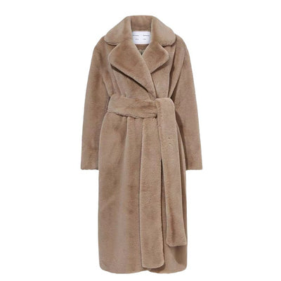 Long Rabbit Mink Fur Coat Jacket Women's Plush Turndown Collar Coat - Carvan Mart