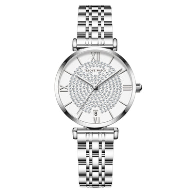 Starry Women's Diamond Waterproof Quartz Watch - 8821 Silver Case White Surface - Women's Watches - Carvan Mart