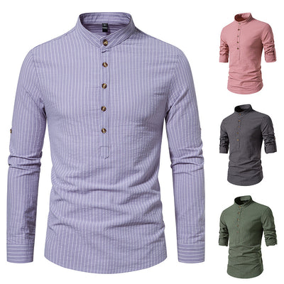 Men's Long-sleeve Striped Shirt Elegant Dress Shirt Button-Down Shirt - Carvan Mart
