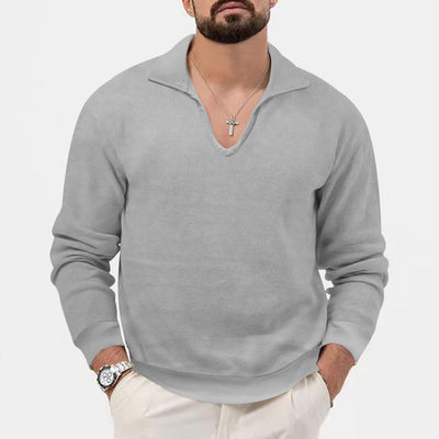 Waffle Casual Men's Henley Shirts Long-sleeved Loose T-shirt - Light Gray - Men's Shirts - Carvan Mart