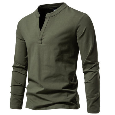 Modern Henley Neck Tops Men's Fashion Long Sleeve T-shirt - Army Green - Men's Shirts - Carvan Mart