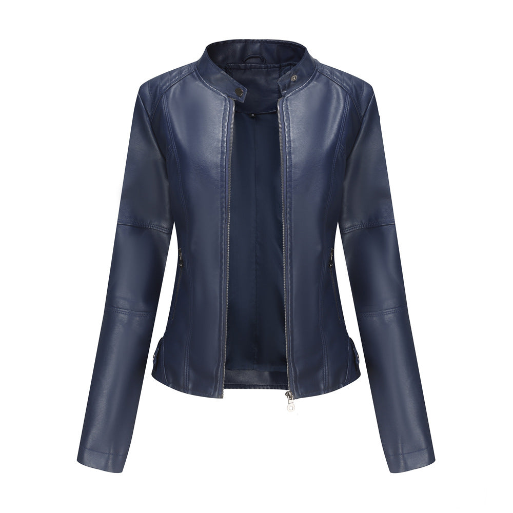 Thin Large Size Leather Clothing With Stand Collar Slim-fit Jacket - Carvan Mart