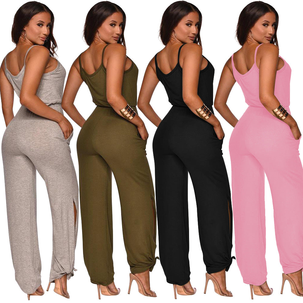 Women's Cotton-like High Waist Jumpsuit - - Jumpsuits & Rompers - Carvan Mart