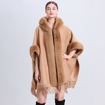 Women's Plaid Cashmere Fur Collar Cardigan Coat - Carvan Mart