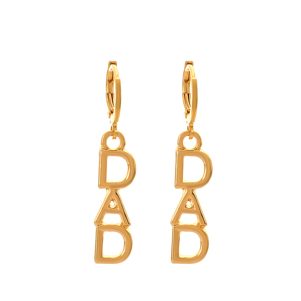 Retro Alphabet Letter Mom Dad Earrings Women - Gold 02KC - Gift - Carvan Mart