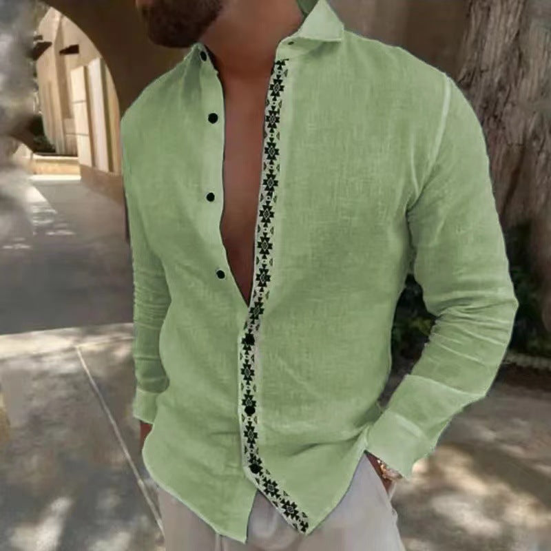 Men's Button-down Shirt Lapel Cotton Breathable Linen Tops - Carvan Mart