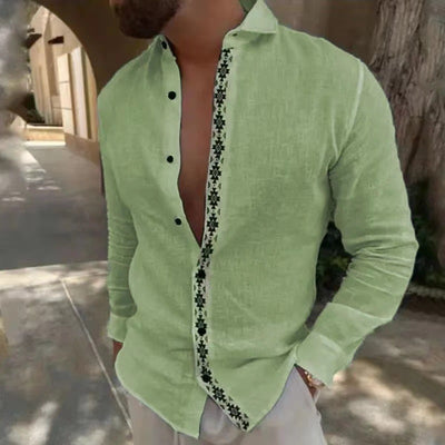 Men's Button-down Shirt Lapel Cotton Breathable Linen Tops - Emerald Green - Men's Shirts - Carvan Mart