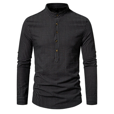 Men's Long-sleeve Striped Shirt Elegant Dress Shirt Button-Down Shirt - Carvan Mart