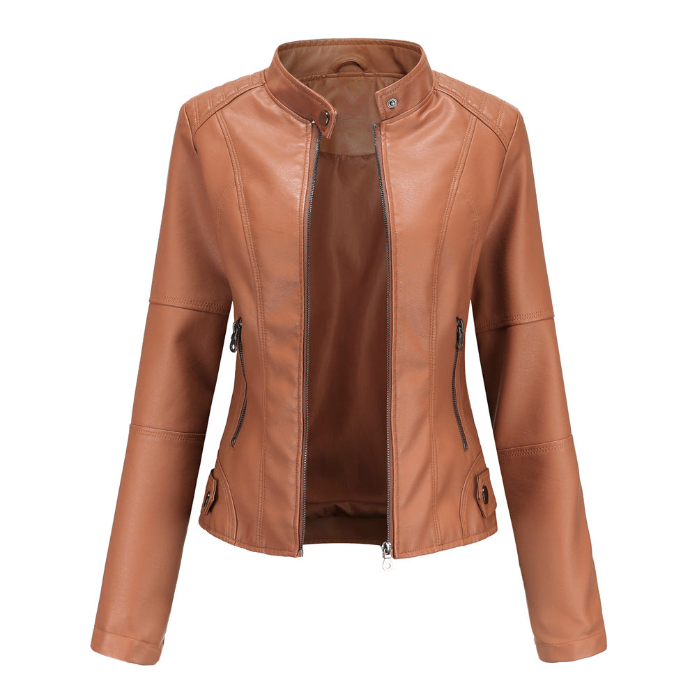 Thin Large Size Leather Clothing With Stand Collar Slim-fit Jacket - Carvan Mart