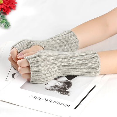 Knitting Wool Gloves Straight Arm Knitted Warm - Light Gray Average Size - Women Gloves & Mittens - Carvan Mart