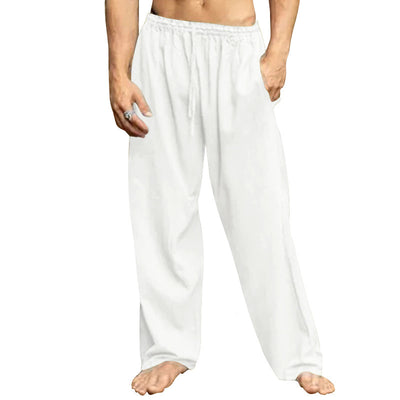 Men's Breathable Loose Tether Sweatpants - Comfortable Polyester Trousers for Casual and Sporty Wear - White - Men's Pants - Carvan Mart