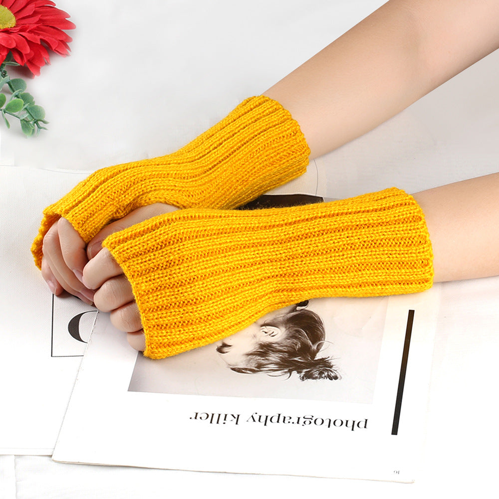 Knitting Wool Gloves Straight Arm Knitted Warm - Turmeric Average Size - Women Gloves & Mittens - Carvan Mart