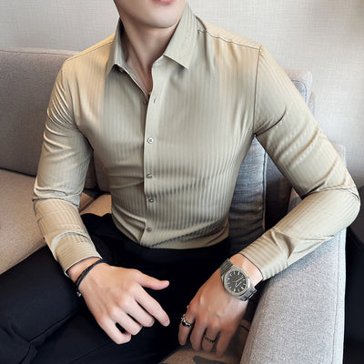 Sophisticated Striped Shirts Men's High-quality Long-sleeved Seamless Shirt - Carvan Mart