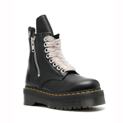 Thick Bottom Litchi Pattern Dr Boots Side Zipper - Black - Men's Boots - Carvan Mart