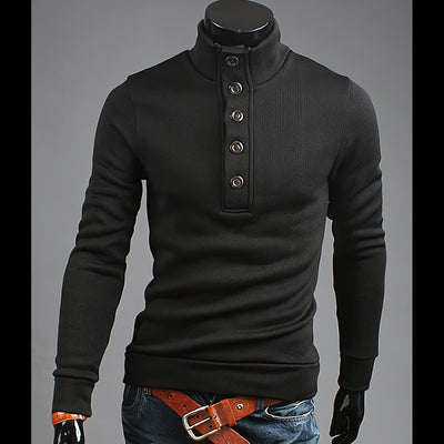 Men's Fashion Trendy Turtleneck Buttons Sweater - Black - Men's Sweaters - Carvan Mart