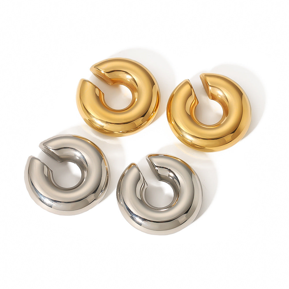 Titanium Steel Thick Cylindrical Round Tube Hollow Earrings - - Earrings - Carvan Mart