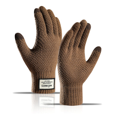 Men's Fashion Velvet Padded Thick Jacquard Warm Wool Touch Screen Gloves - Carvan Mart