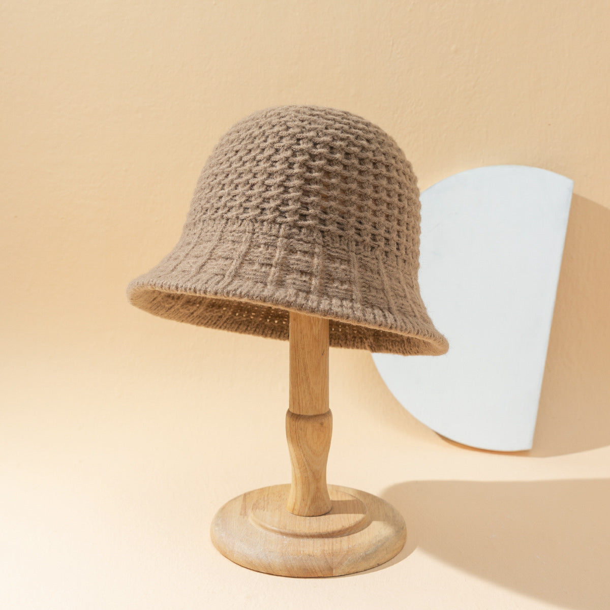 Women's Pineapple Pattern Wool Blend Simple Knitted Bucket Hat - Khaki M - Women's Hats & Caps - Carvan Mart