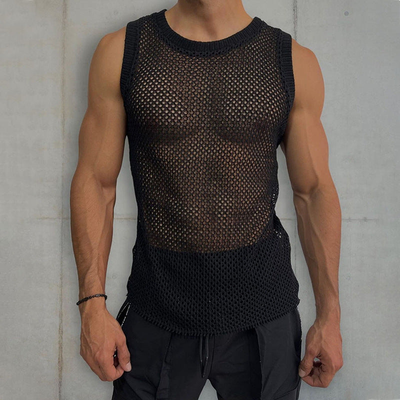 Stylish Men's Sleeveless Mesh Tank Top - Breathable Summer Gym Shirt - Black - Men's Shirts - Carvan Mart